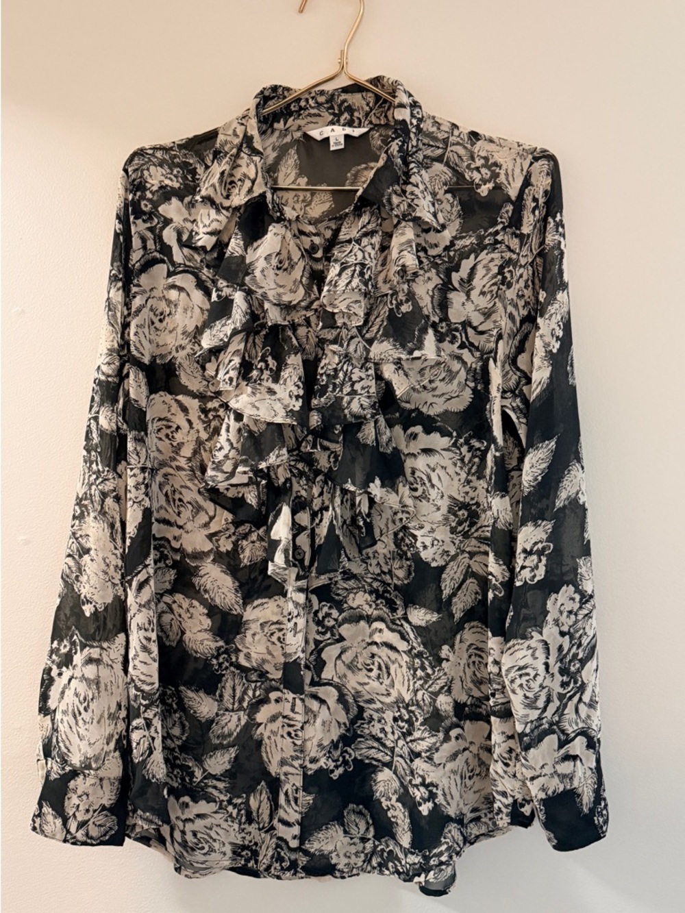 CAbi Black & White Floral Ruffle Blouse - Picture 1 of 4